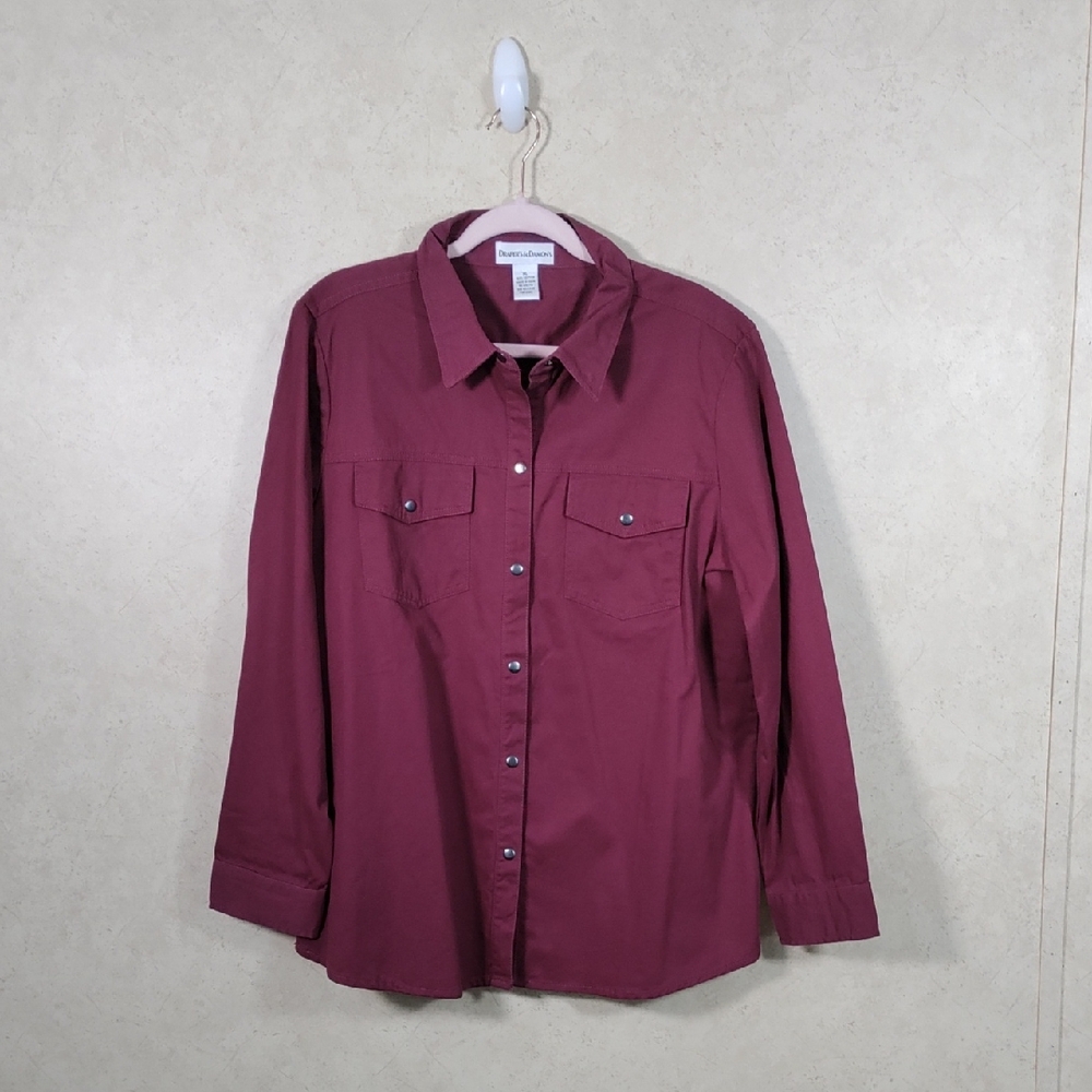 2/$10 05135 Drapers & Damons maroon cotton snap front L/S shirt XL